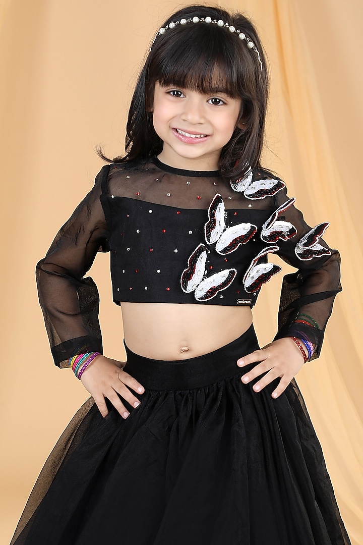 Black Organza Lehenga Set For Girls by The Little celebs at Pernia's Pop Up Shop