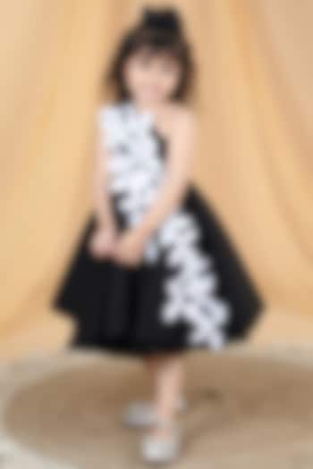 Black Neoprene Floral Embellished Dress For Girls by The Little celebs