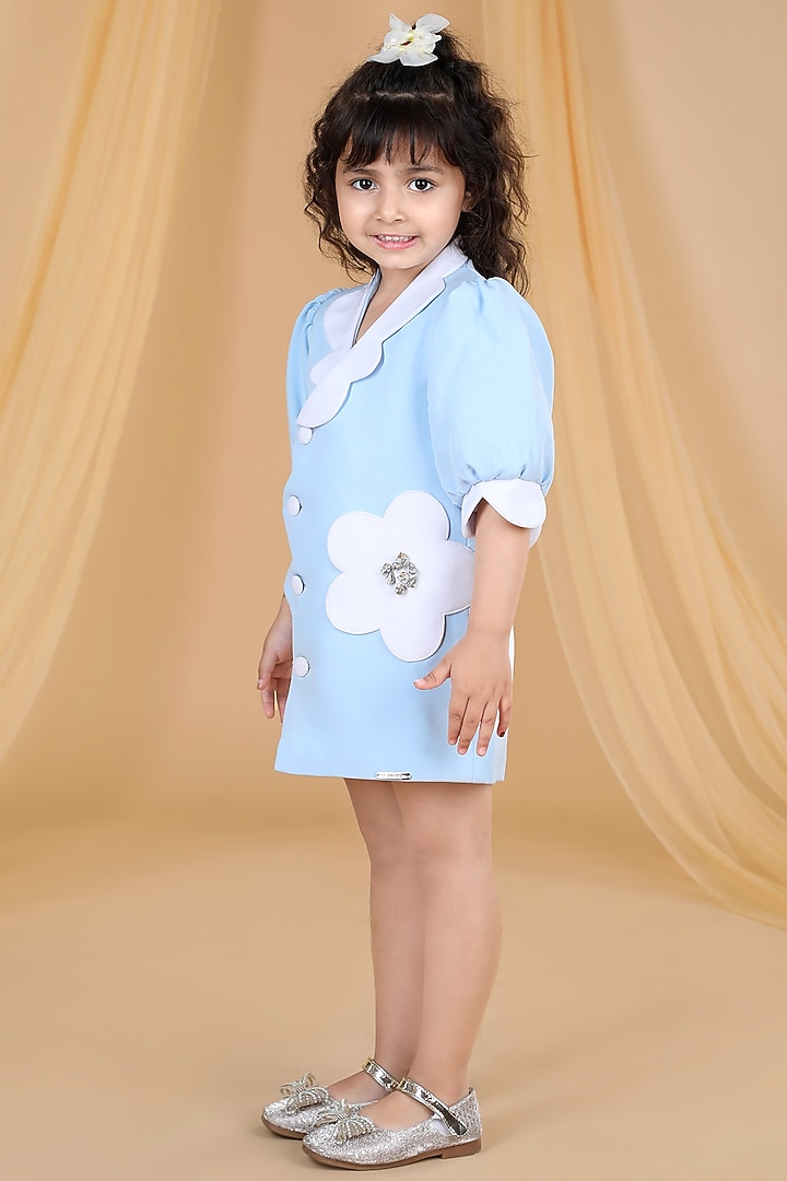 Ice Blue Imported Crepe Embroidered Coat Dress For Girls by The Little celebs at Pernia's Pop Up Shop