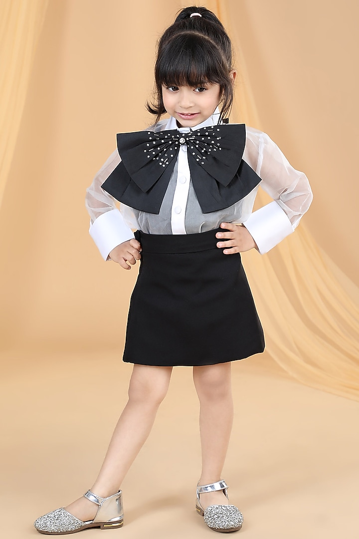 Black Organza & Imported Crepe Skirt Set For Girls by The Little celebs