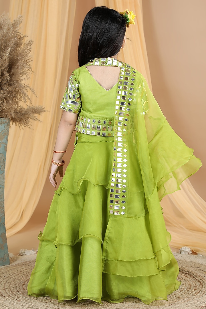 Green Organza Layered Lehenga Set For Girls by The Little celebs at Pernia's Pop Up Shop