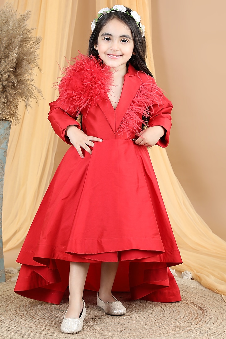 Red Crepe High-Low Dress For Girls by The Little celebs