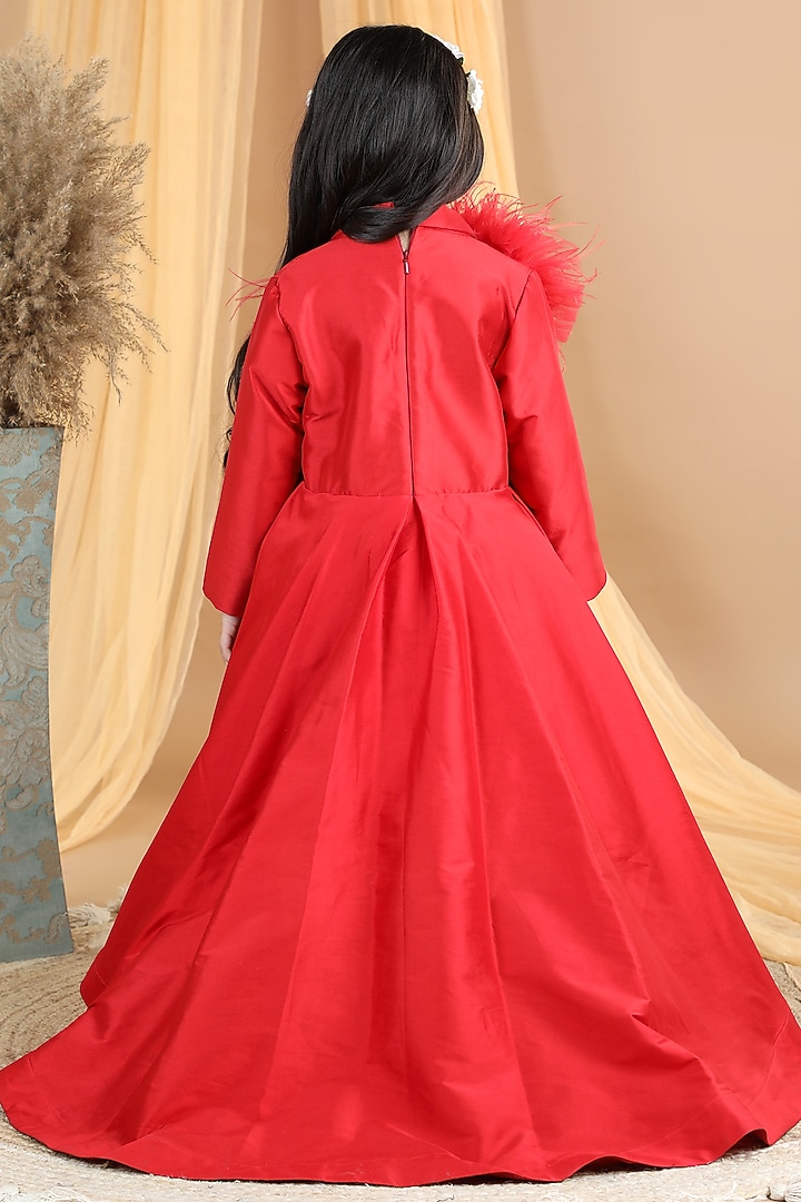 Red Crepe High-Low Dress For Girls by The Little celebs at Pernia's Pop Up Shop