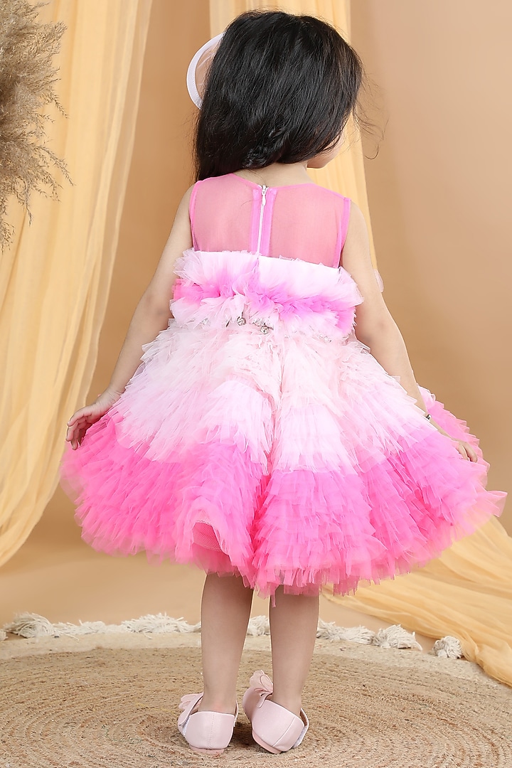 Pink Ombre Net Ruffled Dress For Girls by The Little celebs at Pernia's Pop Up Shop