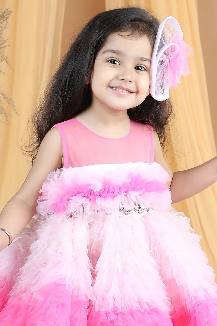 Pink Ombre Net Ruffled Dress For Girls by The Little celebs at Pernia's Pop Up Shop