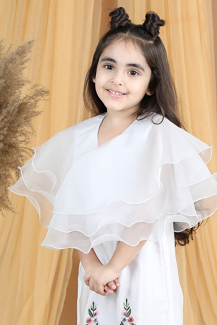 White Silk Embroidered Jumpsuit For Girls by The Little celebs at Pernia's Pop Up Shop