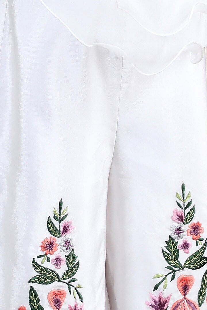 White Silk Embroidered Jumpsuit For Girls by The Little celebs at Pernia's Pop Up Shop