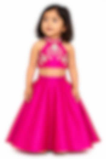 Pink Silk Blend Flared Lehenga Set For Girls by The Little celebs at Pernia's Pop Up Shop