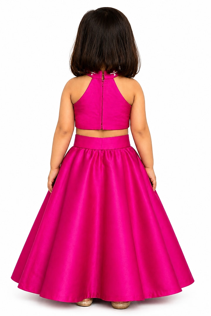 Pink Silk Blend Flared Lehenga Set For Girls by The Little celebs at Pernia's Pop Up Shop