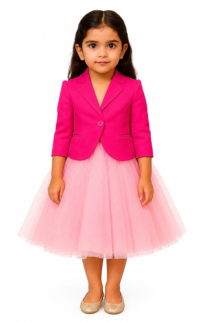 Pink Japanese Crepe & Net Flared Skirt Set by The Little celebs at Pernia's Pop Up Shop