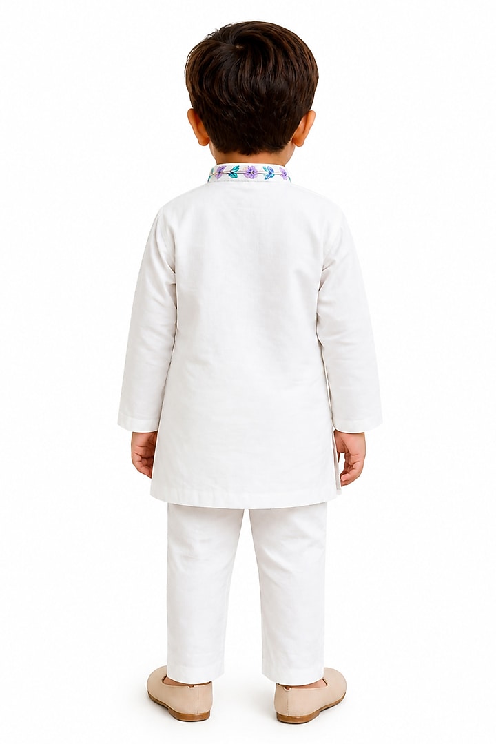 White Silk Blend Kurta Set For Boys by The Little celebs at Pernia's Pop Up Shop