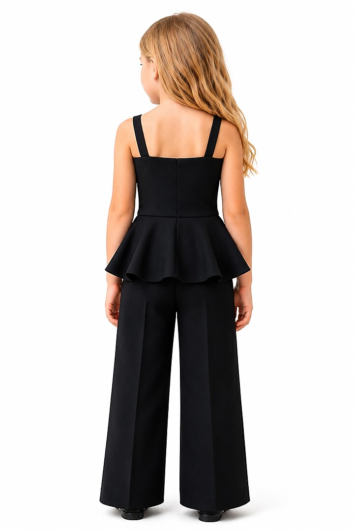 Black Japanese Crepe Hand Embroidered Co-Ord Set For Girls by The Little celebs at Pernia's Pop Up Shop