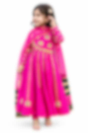 Hot Pink Silk Blend Hand Embroidered Anarkali Set For Girls by The Little celebs at Pernia's Pop Up Shop