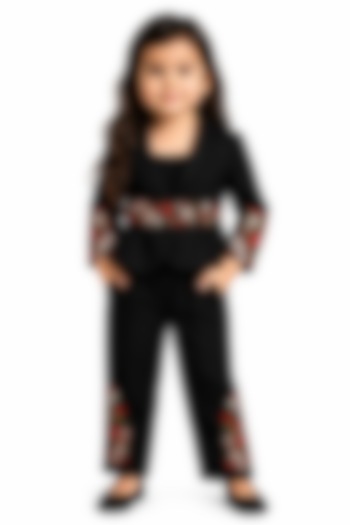 Black Japanese Crepe Thread Embroidered Co-Ord Set For Girls by The Little celebs at Pernia's Pop Up Shop
