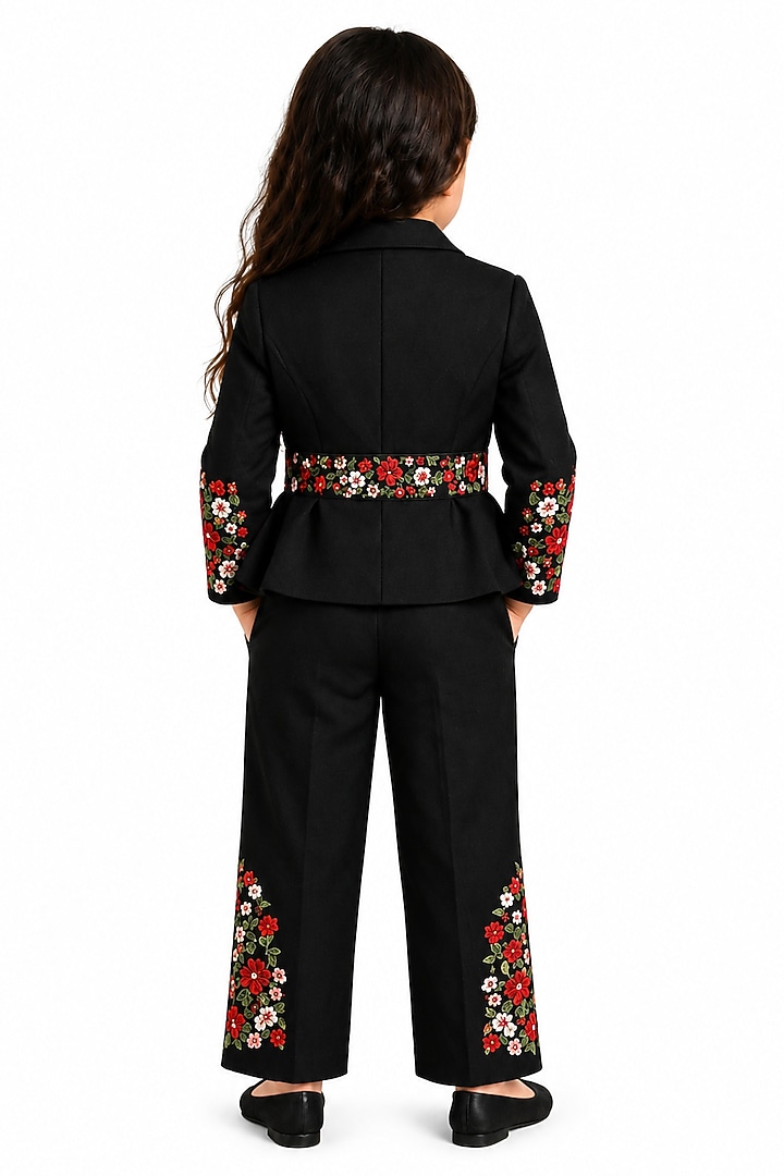 Black Japanese Crepe Thread Embroidered Co-Ord Set For Girls by The Little celebs at Pernia's Pop Up Shop