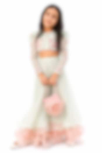 Mint Green & Peach Organza Hand Embroidered Palazzo Set For Girls by The Little celebs at Pernia's Pop Up Shop