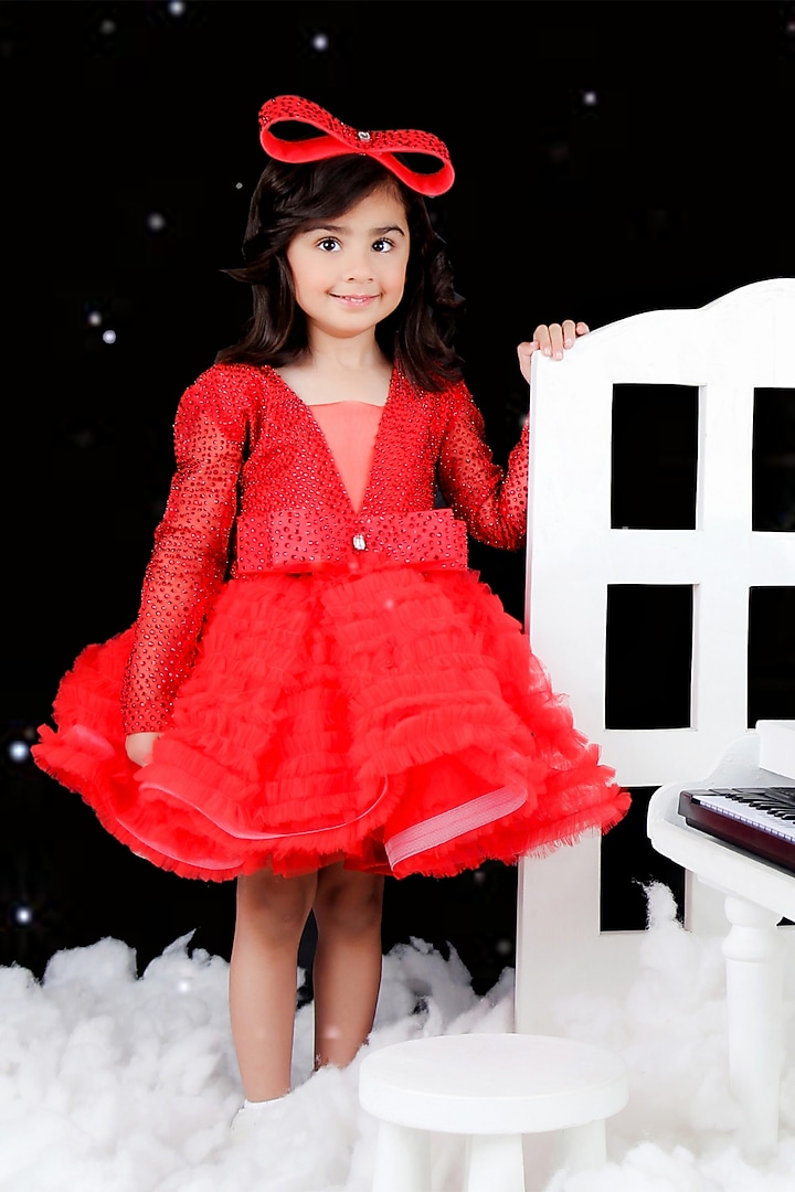 Red Net Dress For Girls by The Little celebs at Pernia's Pop Up Shop