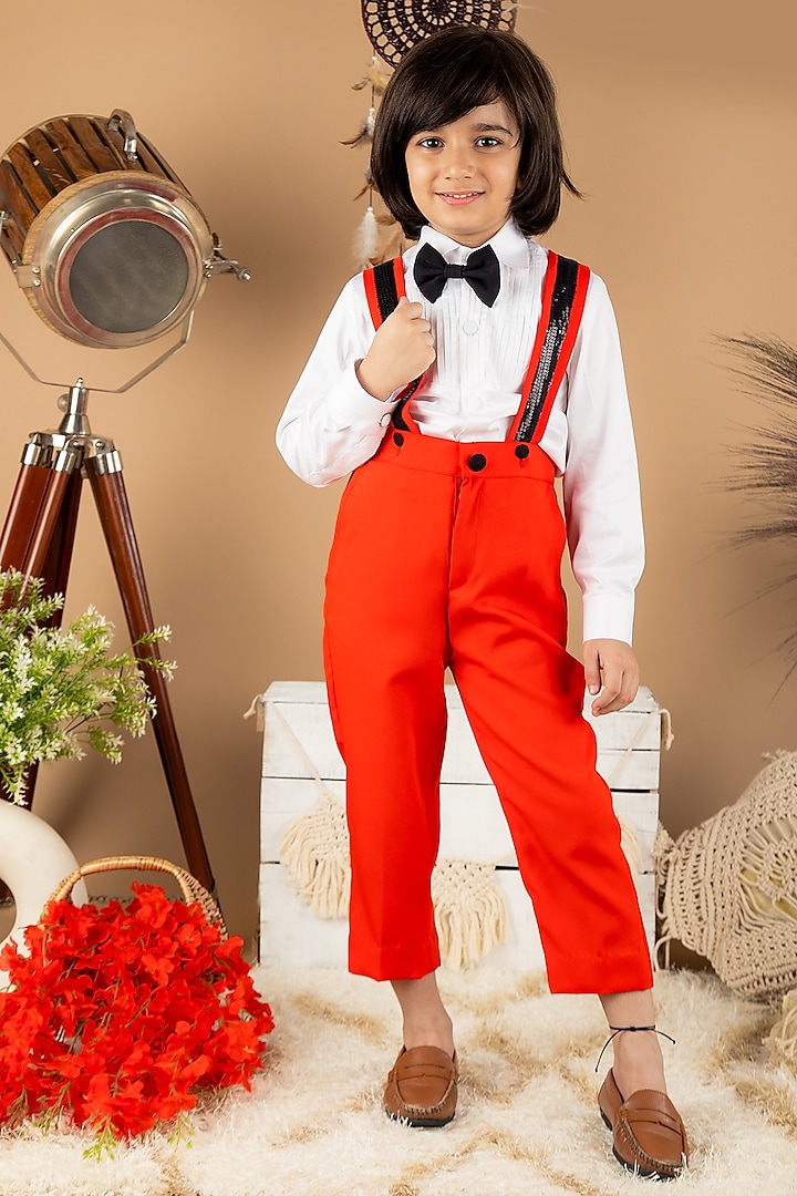 Red Imported Lycra Pant Set For Boys by The Little celebs