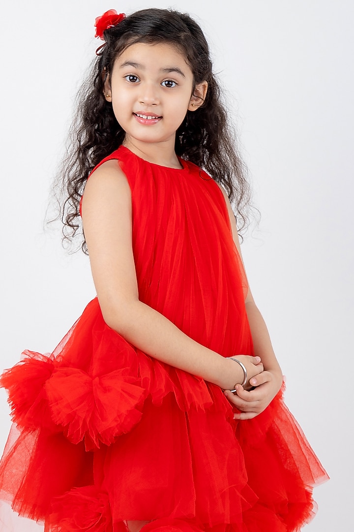 Red Net Floral Dress For Girls by The Little celebs at Pernia's Pop Up Shop