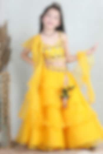 Yellow Embroidered Lehenga Set For Girls by The Little celebs at Pernia's Pop Up Shop