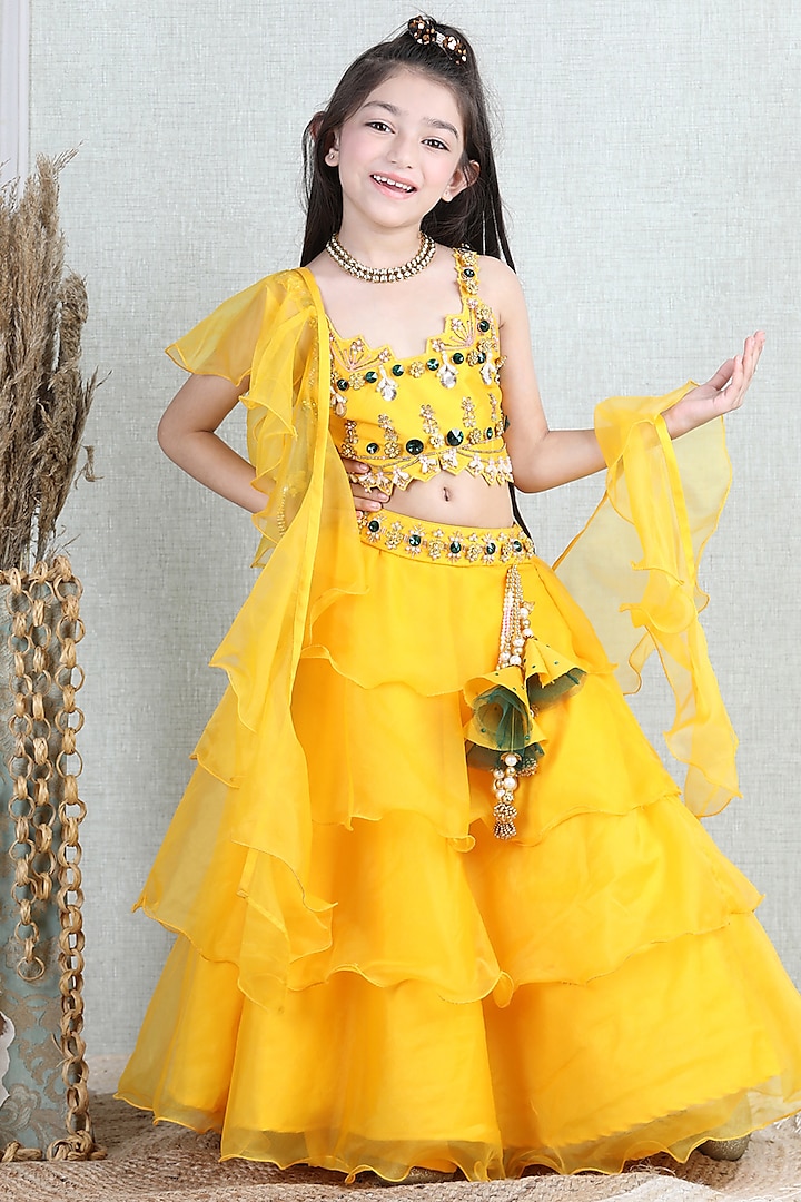 Yellow Embroidered Lehenga Set For Girls by The Little celebs