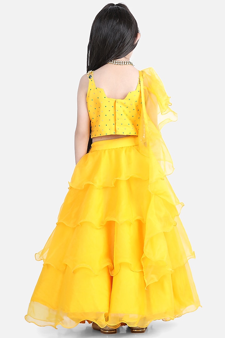 Yellow Embroidered Lehenga Set For Girls by The Little celebs at Pernia's Pop Up Shop