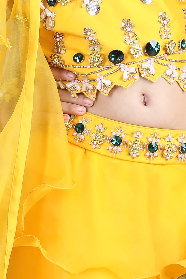 Yellow Embroidered Lehenga Set For Girls by The Little celebs at Pernia's Pop Up Shop