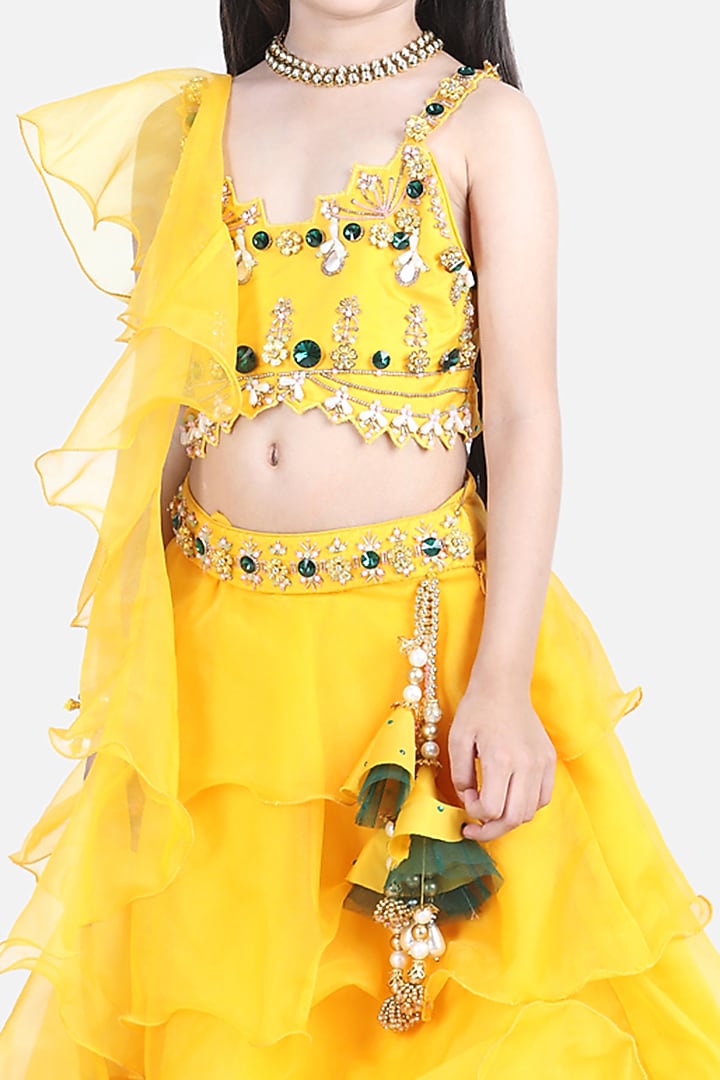 Yellow Embroidered Lehenga Set For Girls by The Little celebs at Pernia's Pop Up Shop