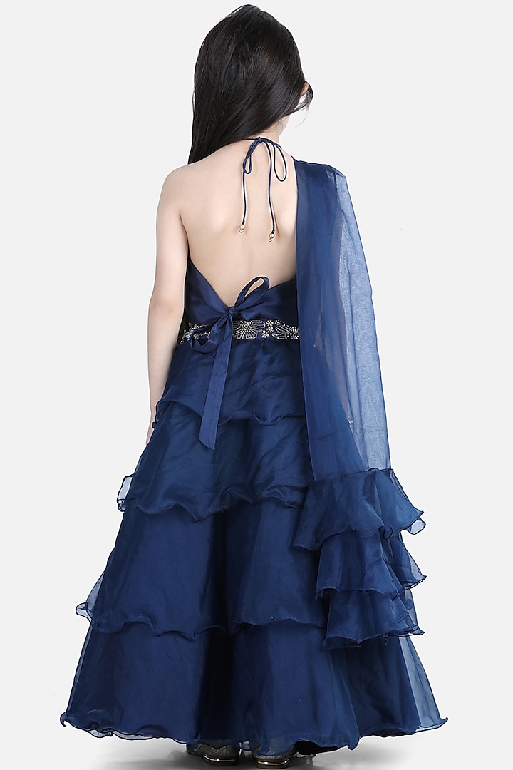Blue Organza Embroidered Lehenga Set For Girls by The Little celebs at Pernia's Pop Up Shop