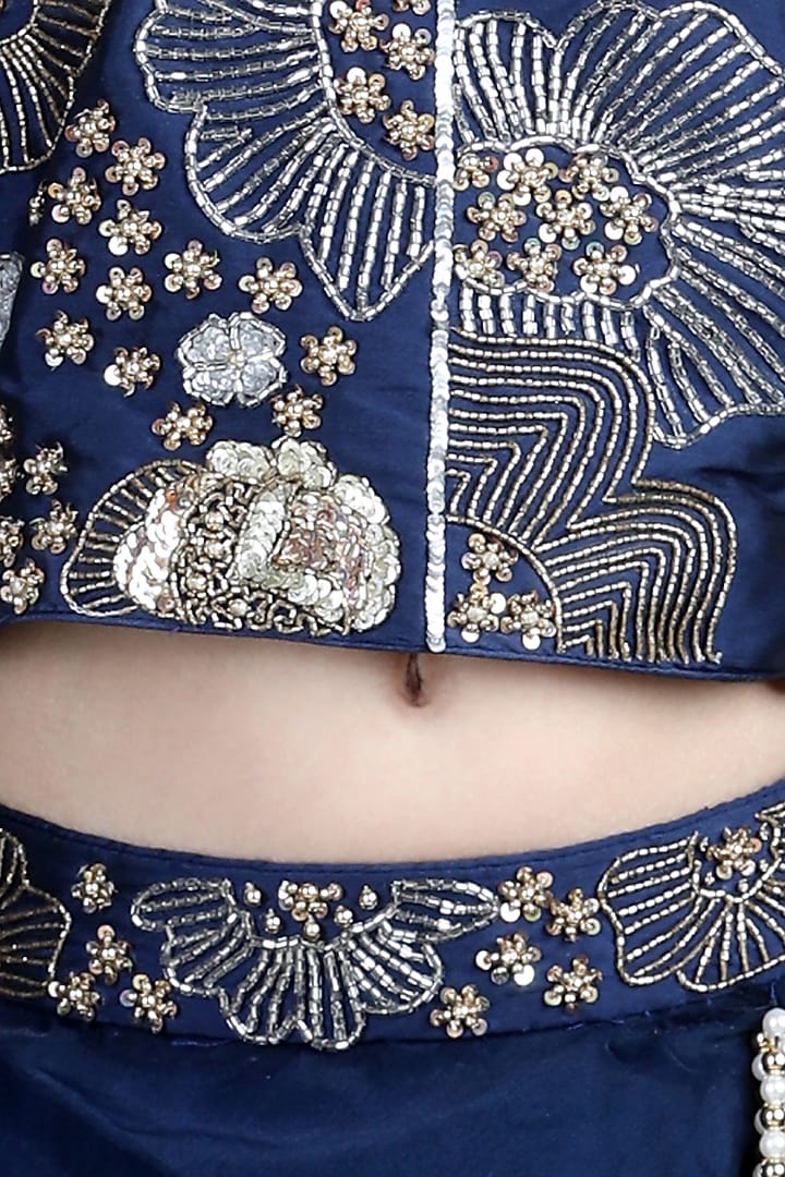 Blue Organza Embroidered Lehenga Set For Girls by The Little celebs at Pernia's Pop Up Shop