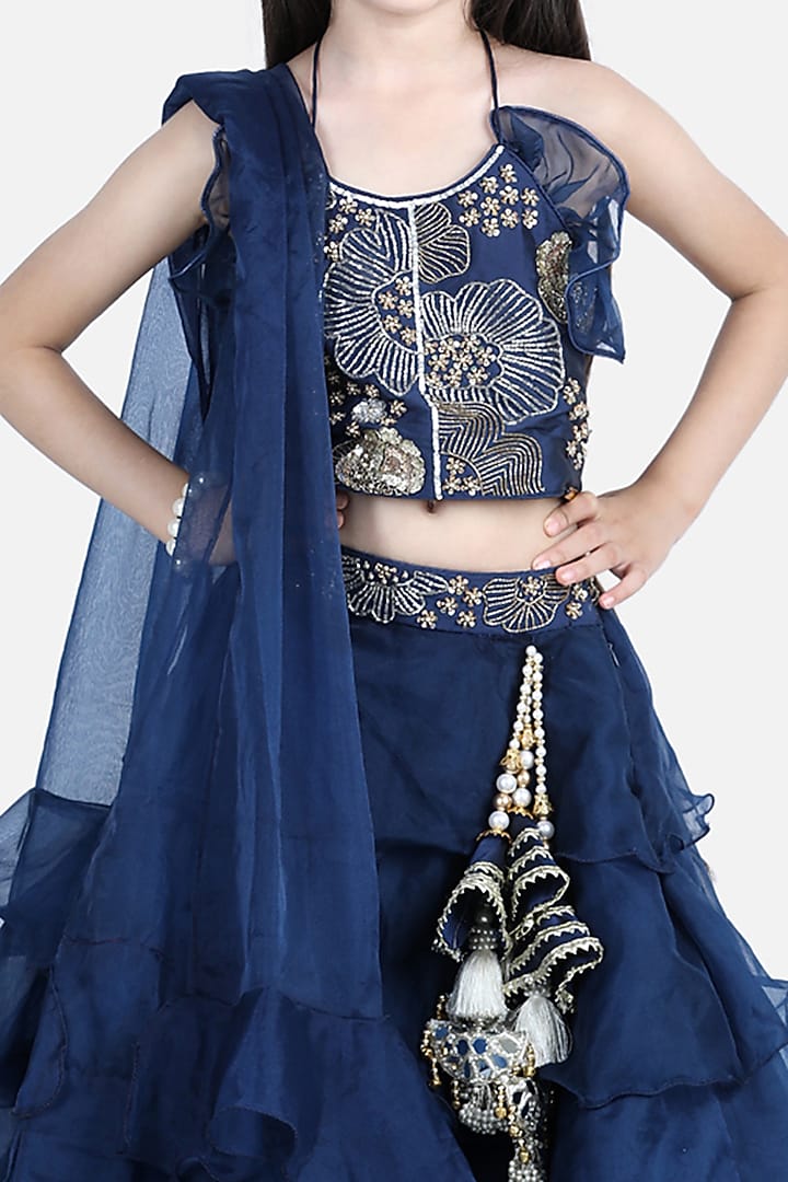 Blue Organza Embroidered Lehenga Set For Girls by The Little celebs at Pernia's Pop Up Shop