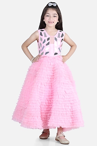 Pink Embroidered Dress For Girls by The Little celebs