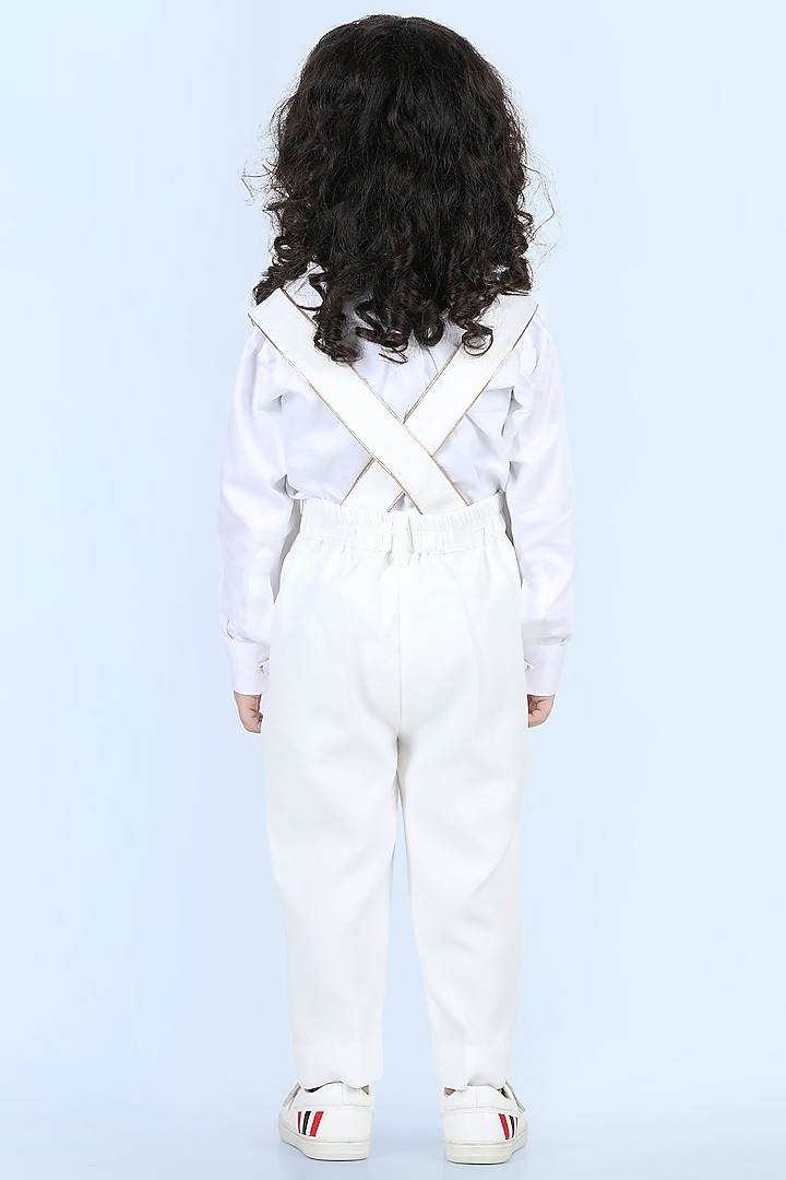 White Embellished Suspender Pant Set For Boys by The Little celebs at Pernia's Pop Up Shop