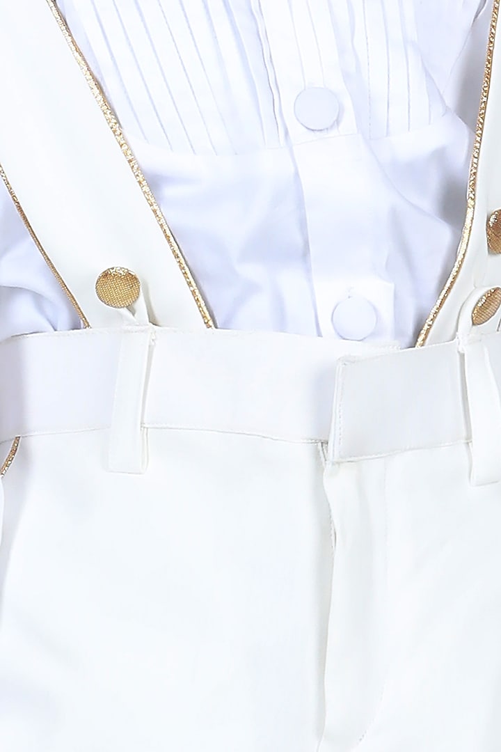 White Embellished Suspender Pant Set For Boys by The Little celebs at Pernia's Pop Up Shop