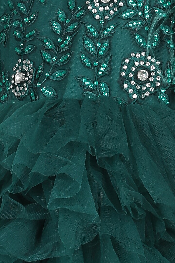 Bottle Green Embroidered Dress For Girls by The Little celebs at Pernia's Pop Up Shop