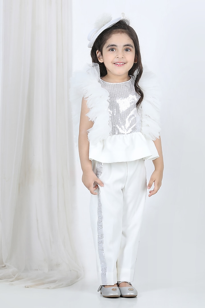 White Sequins Pant Set For Girls by The Little celebs at Pernia's Pop Up Shop