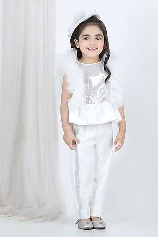 White Sequins Pant Set For Girls by The Little celebs