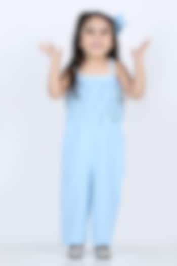 Ice Blue Feathered Jumpsuit For Girls by The Little celebs at Pernia's Pop Up Shop