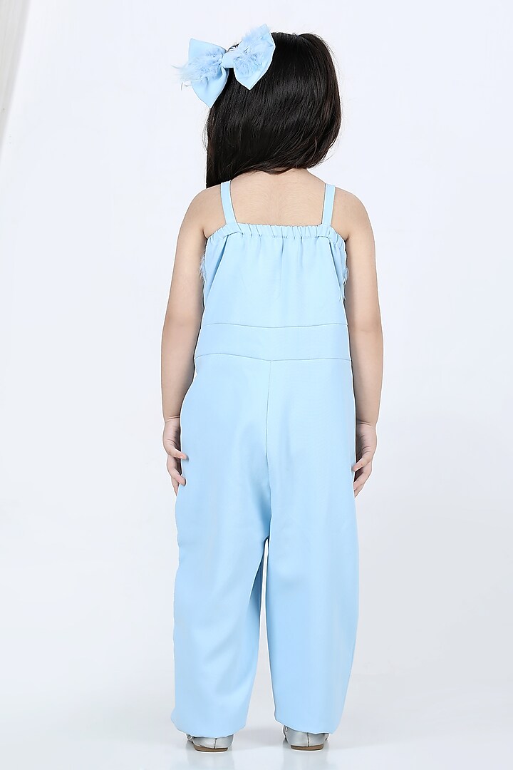 Ice Blue Feathered Jumpsuit For Girls by The Little celebs at Pernia's Pop Up Shop