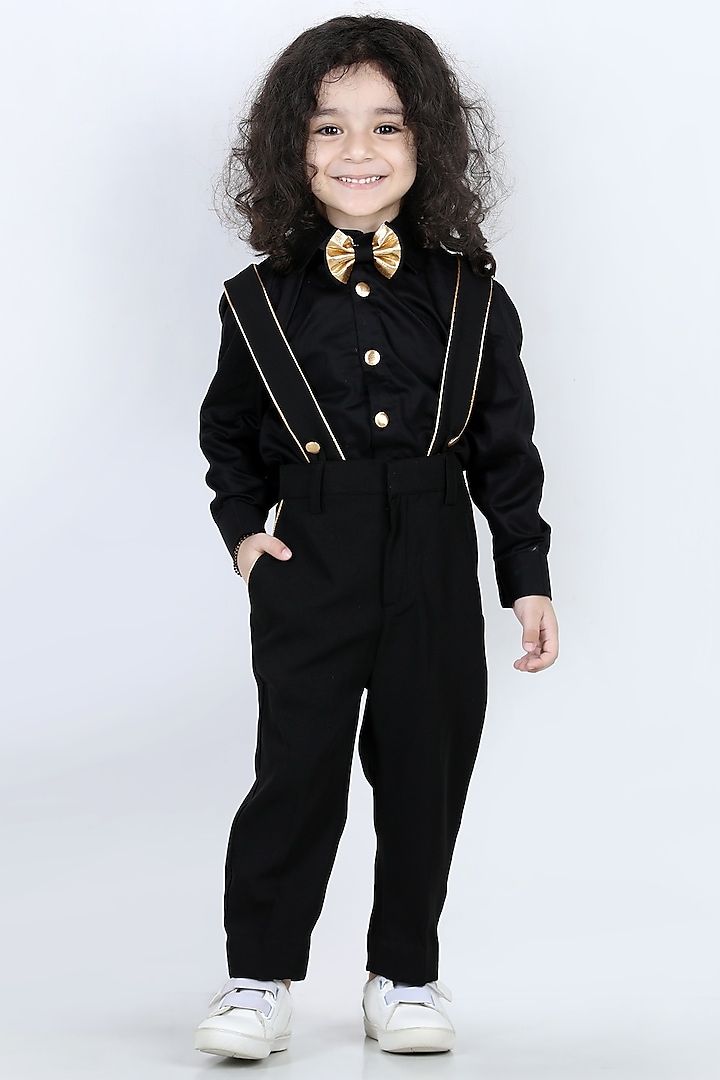 Black Embellished Suspender Pant Set For Boys by The Little celebs