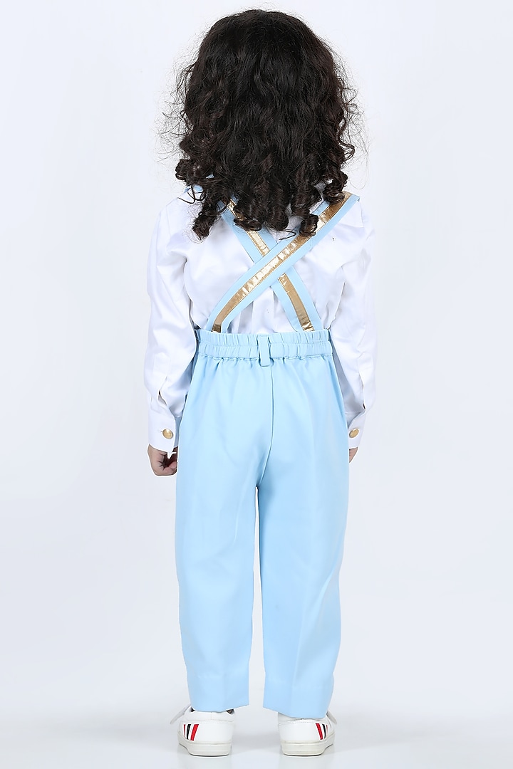 Ice Blue Embellished Suspender Pant Set For Boys by The Little celebs at Pernia's Pop Up Shop