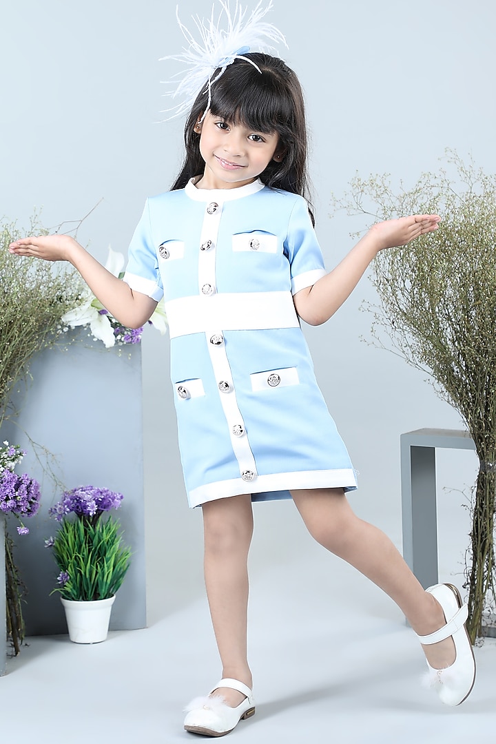 Ice Blue Imported Crepe Coat Dress For Girls by The Little celebs