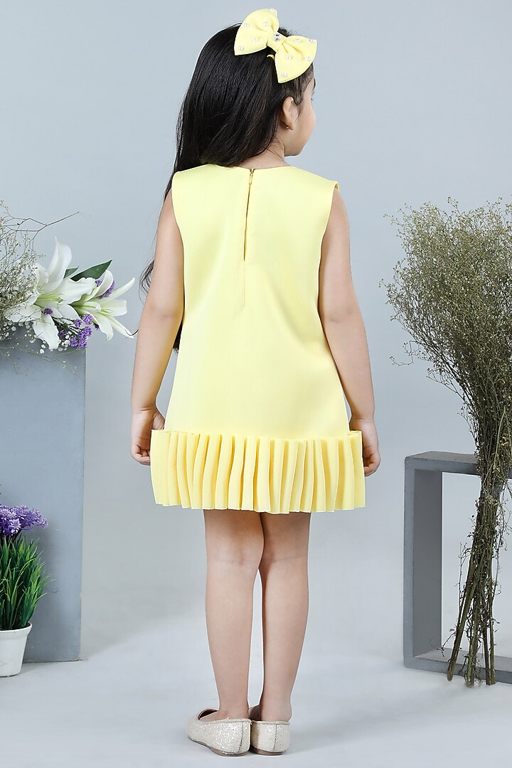 Yellow Neoprene Embroidered Dress For Girls by The Little celebs at Pernia's Pop Up Shop