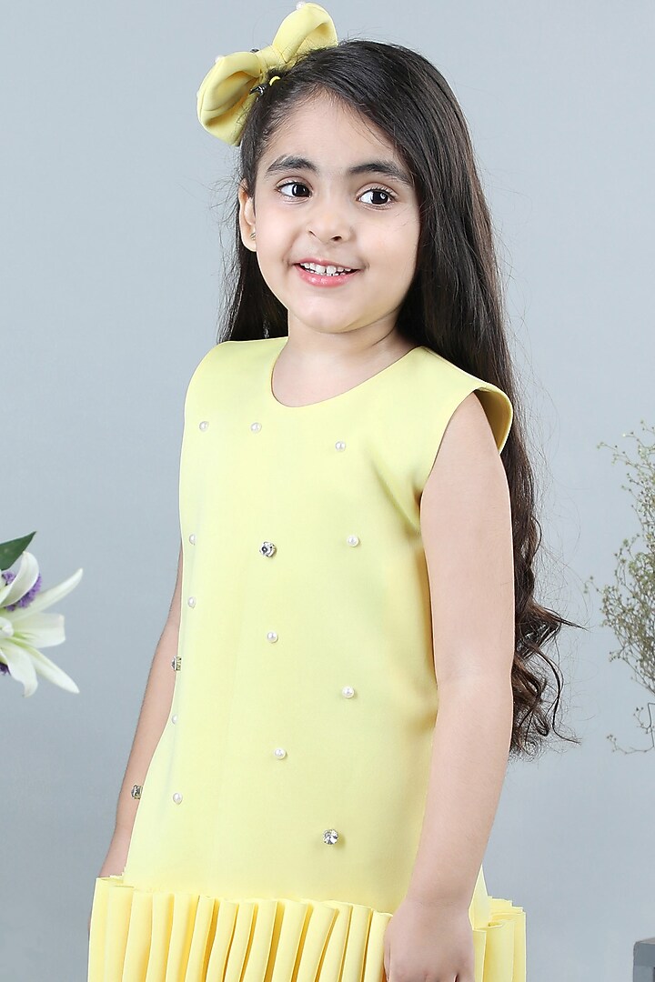 Yellow Neoprene Embroidered Dress For Girls by The Little celebs at Pernia's Pop Up Shop