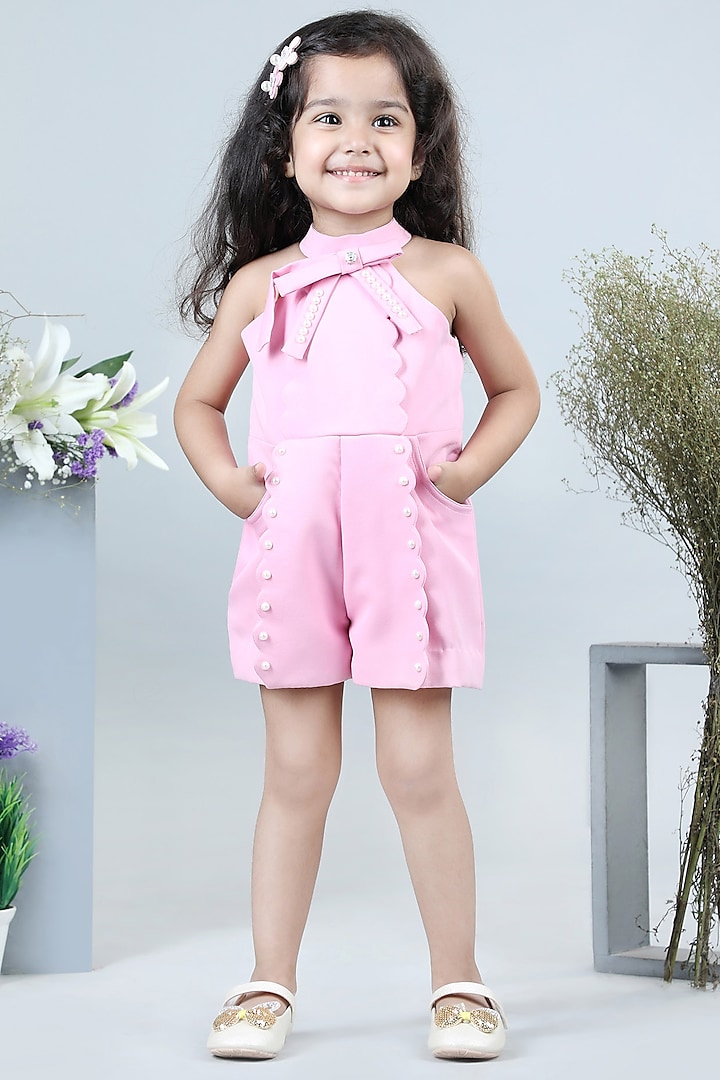 Pink Imported Crepe Jumpsuit For Girls by The Little celebs at Pernia's Pop Up Shop