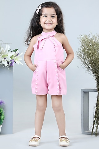 Pink Imported Crepe Jumpsuit For Girls by The Little celebs