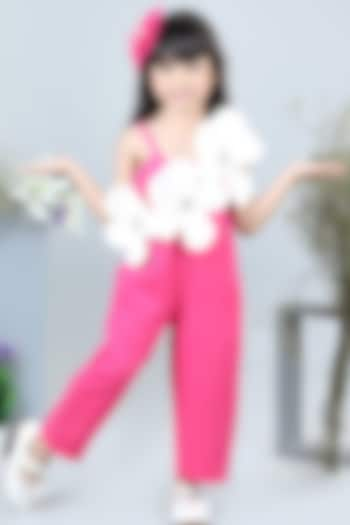 Hot Pink & White Imported Crepe Embellished Jumpsuit For Girls by The Little celebs at Pernia's Pop Up Shop