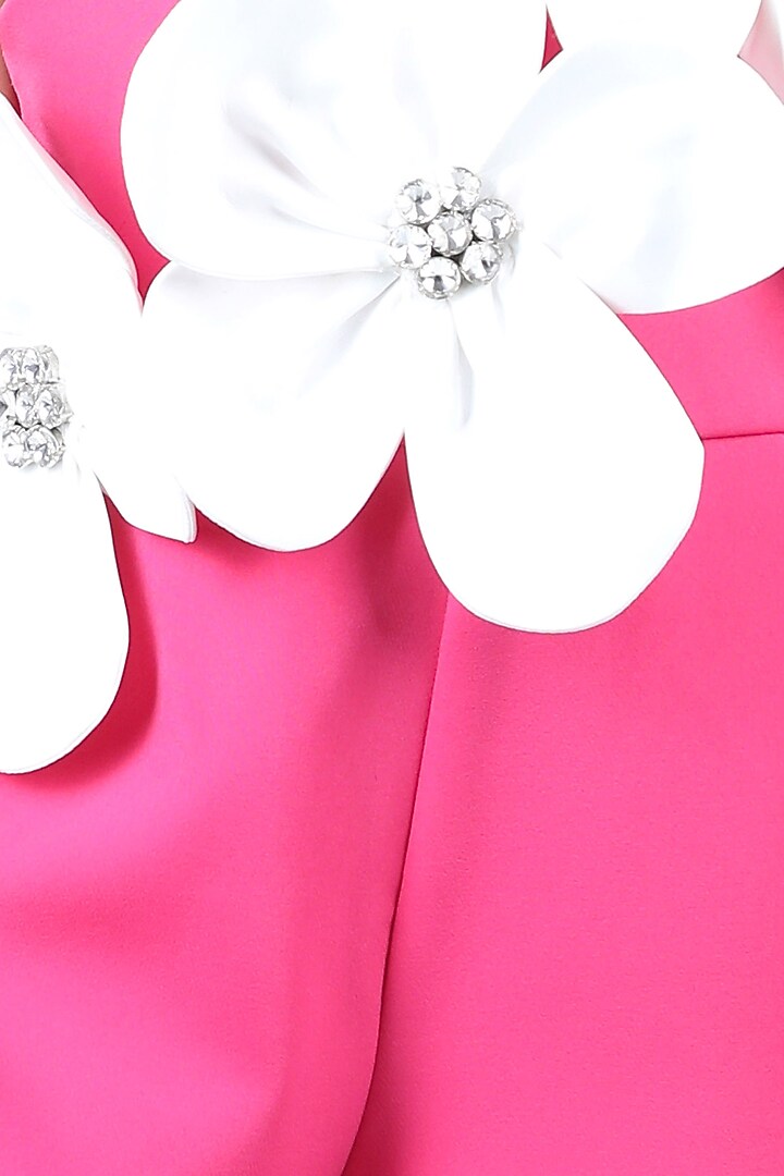 Hot Pink & White Imported Crepe Embellished Jumpsuit For Girls by The Little celebs at Pernia's Pop Up Shop