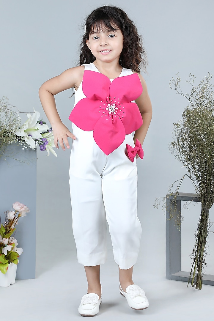 Pink & White Imported Crepe Embellished Jumpsuit For Girls by The Little celebs at Pernia's Pop Up Shop