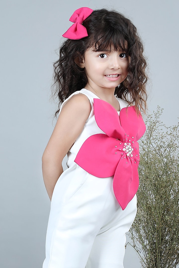 Pink & White Imported Crepe Embellished Jumpsuit For Girls by The Little celebs at Pernia's Pop Up Shop
